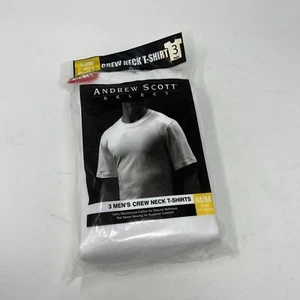 NWT Andrew Scott Size Medium 3 Pack Mens Crew Neck White T-shirts 100% Cotton - Picture 1 of 3