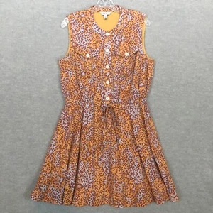 Nine West Large A-Line Shirt Dress Animal Print Sleeveless Chest Pockets Tie EUC - Picture 1 of 11