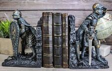 Ebros Medieval Dragon Heraldry Knight Bookends Statue 8" Tall Set Suit of Arm...