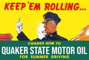 Quaker State Motor Oil - Keep 'em Rolling, Traffic Cop NEW Sign 16x24" USA STEEL - Picture 1 of 1