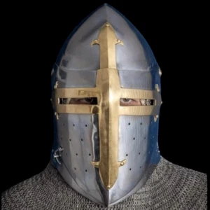 Elmetto Bascinet "Pane di Zucchero" | Elmetto Cavaliere Medievale per LARP e Cosplay | Ottone - Foto 1 di 10