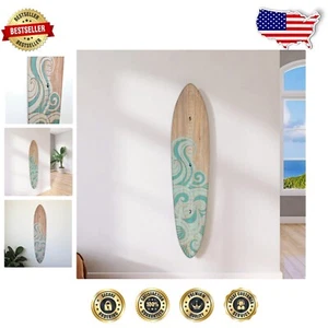 Wooden Surfboard Growth Chart - Stylish Wall Decor for Kids' Rooms - Teal Wave - Picture 1 of 10