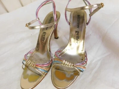 Vintage Gold & Pastel Strappy High Heel Pumps ANDREW GELLER size 6m - Image 1 of 4