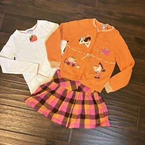 Hartstrings Girls Sweater Shirt Skirt 3pc Set Fall Harvest Pumpkin Farm 7 - Picture 1 of 7