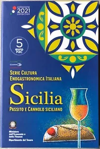 asta ITALIA 2021 MONETA FDC 5 EURO SICILIA PASSITO E CANNOLO SICILIANO COINCARD - Picture 1 of 5