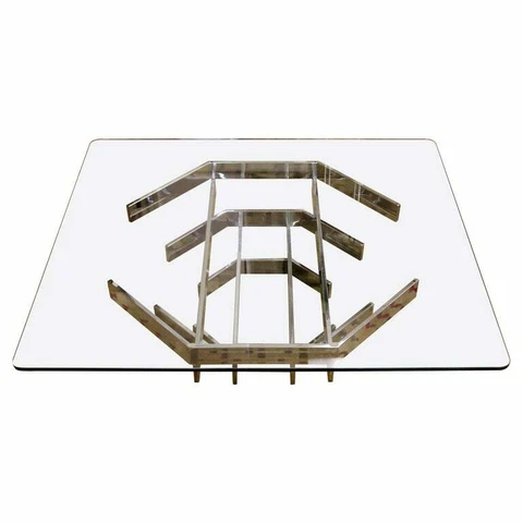 Mid Century Modern Paul Mayen Glass on Geometric Chrome Coffee Table 1960s Cover