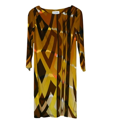 Emilio Pucci Sheath Dress Sz 8 Brown Orange Abstract Print Multicolor 3/4 Sleeve - Image 1 of 4