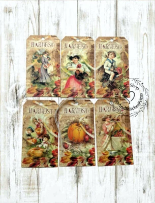 Hang Tags RETRO STYLE FALL AUTUMN HARVEST MIXED TAGS #T 26 Gift Tags - Image 1 of 4