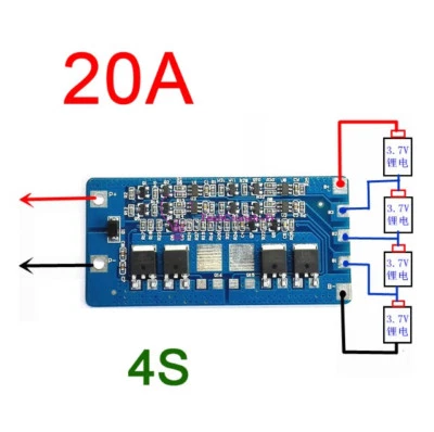 4S 20A BMS Protection PCB Board for 4 packs 18650 Li-ion lithium Battery Cell
