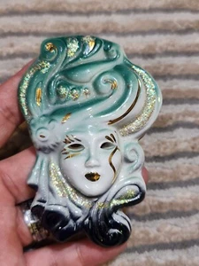 Vintage Virginis Venetian Ceramic Mask Handmade In Venice Italy Wall Hanging - Picture 1 of 16