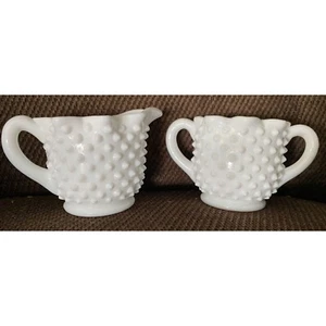 Fenton Milk Glass Sugar & Creamer Set Star Pattern on top Hobnail No Chips - Picture 1 of 5
