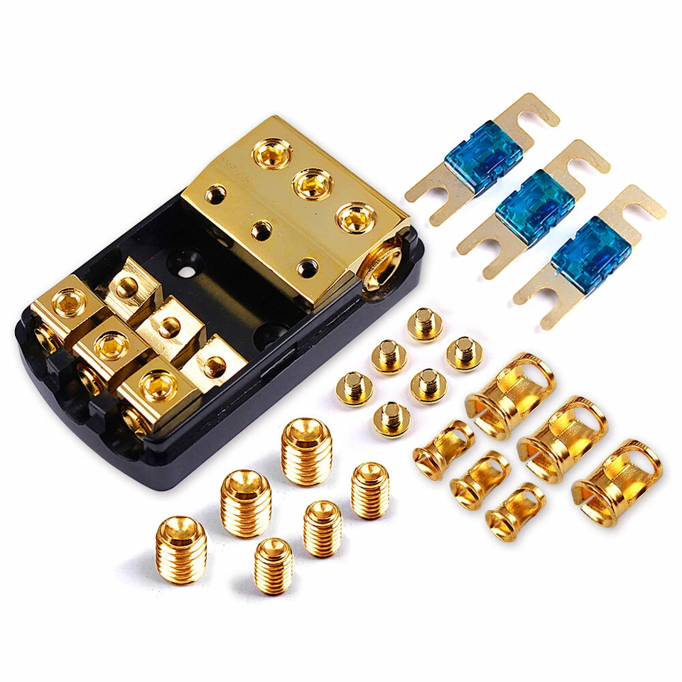 3-way 0/4/8AWG 60A Fuse Holder Power Ground Car Audio Cable Distribution Block  - Image 1 of 4