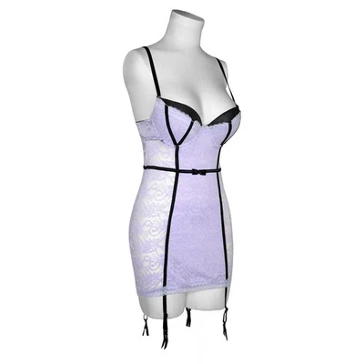 Vintage Y2K Dreamgirl Lavender Lace Chemise Garter Slip Dress Lingerie Push-Up - Image 1 of 4