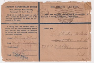 WW1 1918 American Expeditionary Forces Soldiers Letter Cover ARMY M.P.E.S Cancel - Picture 1 of 3
