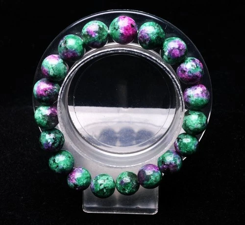 Pulsera de cuentas de cristal de piedras preciosas rojas epidota zoisita rubí natural de 10,7 mm Foto 1 de 1