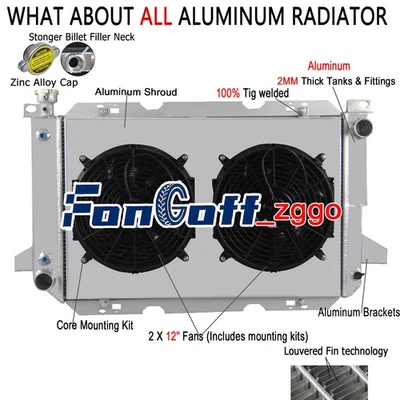 For 1985-1997 1994 1989 Ford F150 F250 F350 Bronco V8 4-Row Radiator&Shroud Fan - Изображение 1 из 4