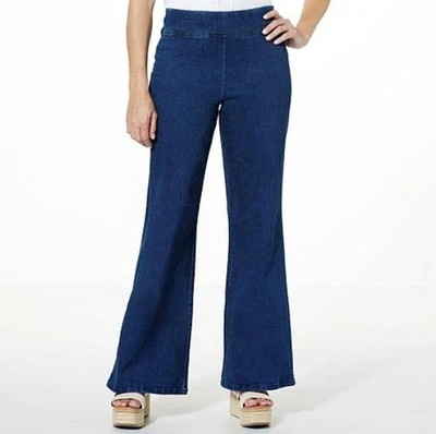 Pantalón de mezclilla elástico de pierna ancha Jaclyn Smith azul lavado medio talla M Foto 1 de 2
