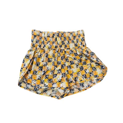 Free People FP Movement Yellow Black Floral Check The Way Home Shorts S - Image 1 of 4