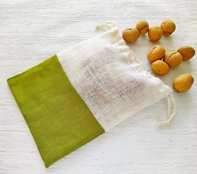 Linen Storage Bags Produce Drawstring Mesh Bags Reusable Grocery Bags Foldable - Image 1 of 4