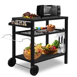 Outdoor Grill Cart Oven Stand 3-Shelf Flattop BBQ Prep Movable Table with Wheels - Picture 1 of 8