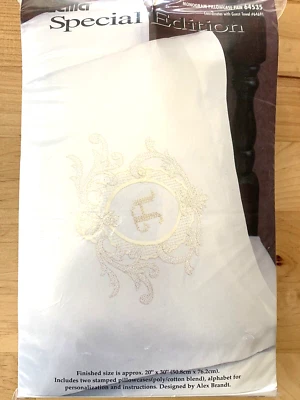 Bucilla "Monogram Pillowcase Pair" plus extra pillowcase free!   SCS   Elegant!! - Image 1 of 4