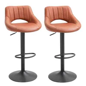 41.75 in. Brown Swivel Metal Bar Stools with PU Leather Seat, Set of 2 - Picture 1 of 8