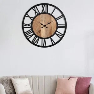 Horloge murale bois de mangue fer décoration salon Nibelheim Ø92 cm WOMO-DESIGN®