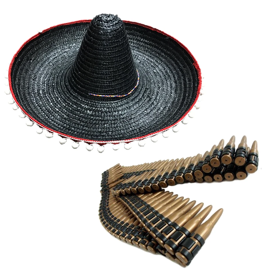 Black Mexican Hat Fancy Dress Costume Kit Bullet Belt Novelty Adults Men Ladies - Image 1 of 1