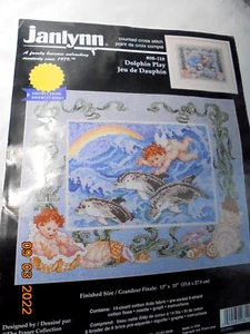"DOLPHIN PLAY" Counted Cross Stitch Kit by Janlynn-13" x 11" New-Opened-Complete - Picture 1 of 2