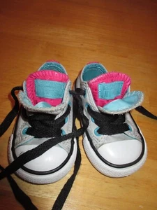 Converse All Star IINFANT Sz 3 Tennis Shoes GrayPinkTeal Ret$35 SuperCLEAN! - Foto 1 di 11