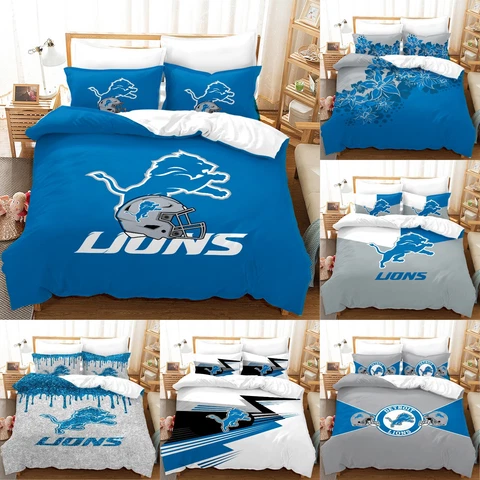 Detroit Lions 3 Piece Duvet Cover Set Pillowcase Cotton Blend Bedding Set Gift Cover