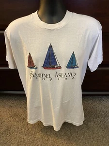 VTG 90's Sanibel Island Graphic Single Stitch T-Shirt-Men's Size Large Distress - Picture 1 of 8