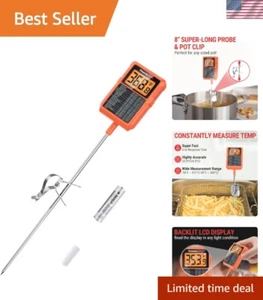 High Accuracy Cooking Thermometer with Pot Clip & Pivoting Display - 8" Probe - Picture 1 of 11