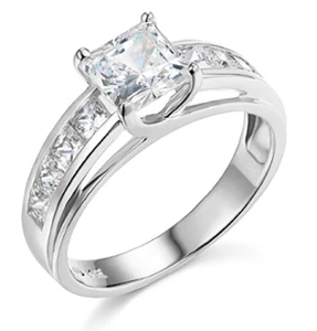 3 Ct Princess Brilliant Cut Engagement Wedding Ring Trellis Real 14K White Gold - Picture 1 of 3