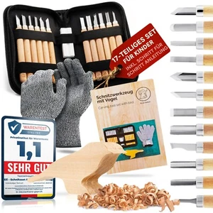 Eli® Schnitzset für Kinder - 17teiliges Schnitzwerkzeug - Kinderschnitzmesser - Bild 1 von 8
