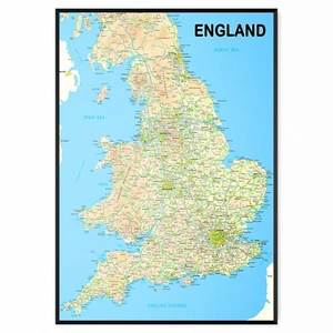 Map Of England Wall Print Poster Travel Art | A5 A4 A3 A2 A1 | - Picture 1 of 9