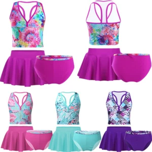 Kids Girls Tankini Swimsuit Bikini Set Crops Tops with Bottoms Skirt Swimwear - Picture 1 of 39