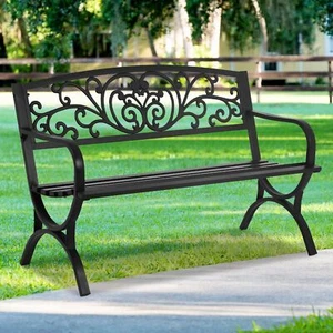 Outdoor Metal Garden Bench Patio Chair Furniture Deck Backyard Park Porch Seat - Picture 1 of 8