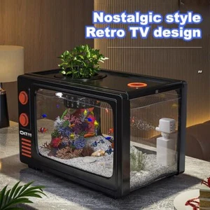3.5 Gallon Aquarium Kit TV Design Fish Tank Desktop Fish Tank w/ Pump Filter LED - Picture 1 of 8