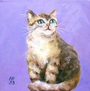 Katze Original Ölgemälde Tier Wandbild Wanddeko Leinwand 8x8 cm - Bild 1 von 1