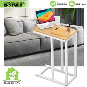 C Shaped Side Table Phone Laptop Holder Desk Bed Coffee Snack Tray w/Steel Frame - Picture 1 of 11
