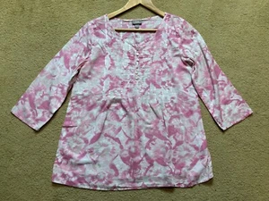 J Jill Pink White Tie Dye 3/4 Sleeve Thin Cotton Tunic Peasant Relaxed Top Small - Picture 1 of 4