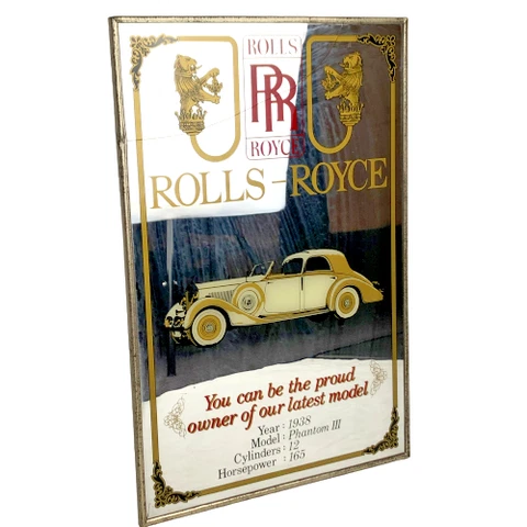 Vintage Rolls Royce Mirror 30 x 45cm Made in Japan 1970's (small crack) Cover