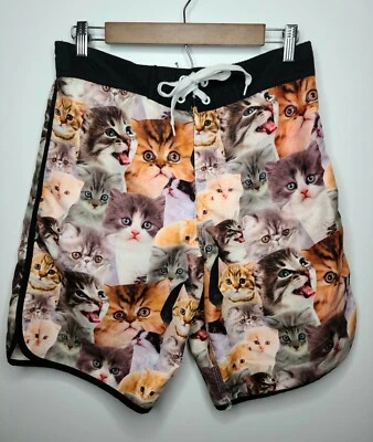 Cat Kitten Swim Trunks Shorts Size M Bioworld All Over Print - Image 1 of 3