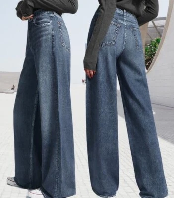 AnotherChill Women's Sweatpant Jeans Print Denim High Waisted Wide-Leg Baggy - Image 1 of 4