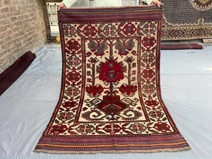 Vintage Afghan Wool Rug 4x6 – Hand Knotted Tribal Persian Style Floral Area Rug - Picture 1 of 10
