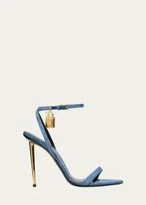 Tom Ford Denim Candado Stiletto Sandalia Cuero Tacones Talla 37 - Imagen 1 de 9