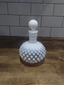 Vintage Fenton Opalescent White Milk Glass Hobnail Perfume Bottle With Stopper - Picture 1 of 6