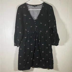 Madewell Corduroy Floral Black Dress size medium peasant bohemian cottagecore - Picture 1 of 8