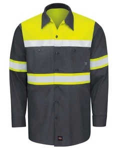 Red Kap Hi-Visibility Long Sleeve Color Block Ripstop Work Shirt - Type O, - Picture 1 of 9